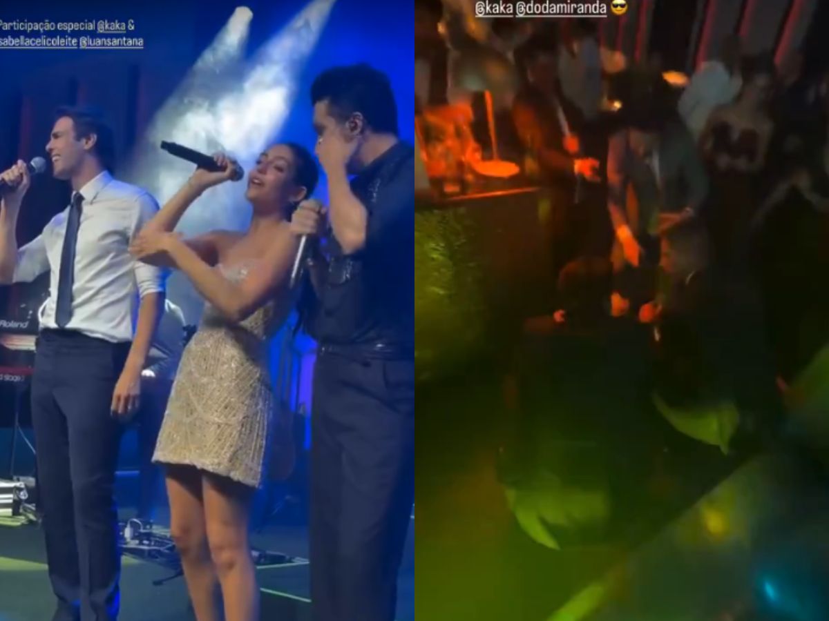 Kaká rouba a cena ao subir no palco com Luan Santana em festa da filha