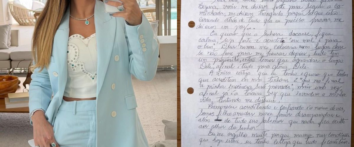 Em carta escrita na prisão, Deolane Bezerra afirma ser inocente e emociona a mãe