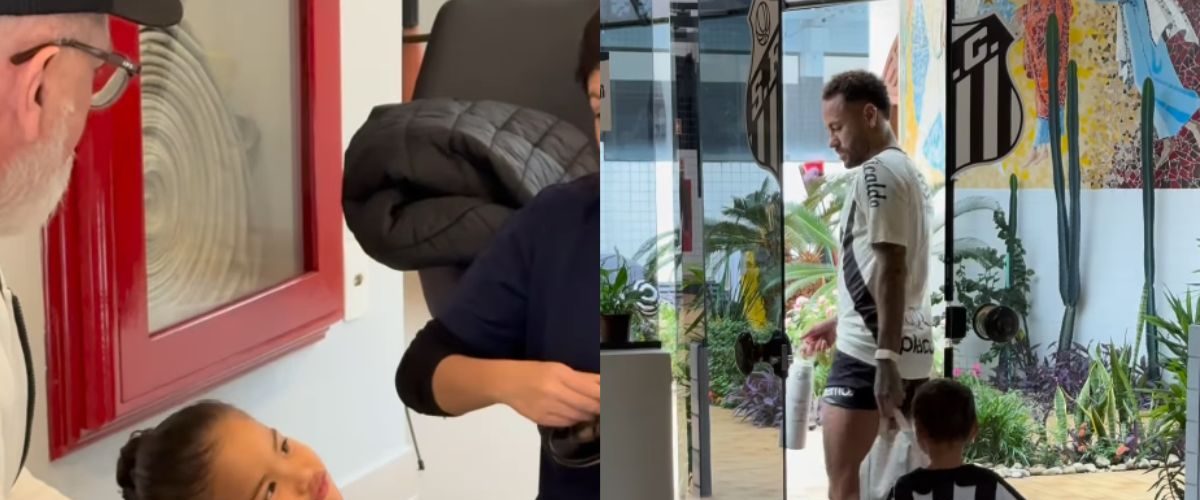 Mavie chama atenção ao acompanhar Neymar no centro de treinamento do Santos