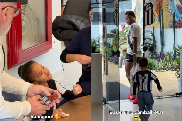 Mavie chama atenção ao acompanhar Neymar no centro de treinamento do Santos